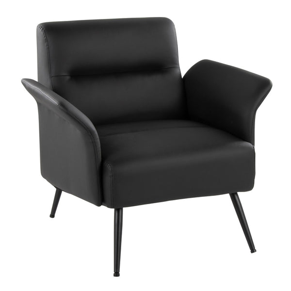 English Elm Contemporary Sculptural Faux Leather Accent Chair with Powder Coated Metal Legs Black B202P290931