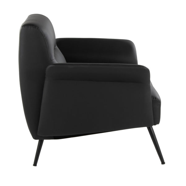 English Elm Contemporary Sculptural Faux Leather Accent Chair with Powder Coated Metal Legs Black B202P290931
