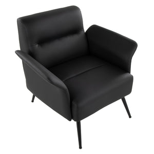 English Elm Contemporary Sculptural Faux Leather Accent Chair with Powder Coated Metal Legs Black B202P290931