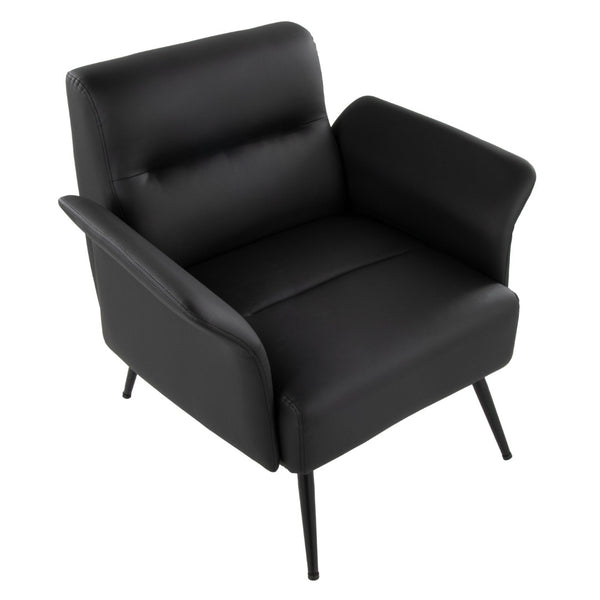 English Elm Contemporary Sculptural Faux Leather Accent Chair with Powder Coated Metal Legs Black B202P290931