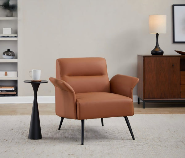English Elm Contemporary Sculptural Faux Leather Accent Chair with Powder Coated Metal Legs Camel B202P290932