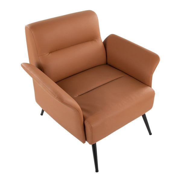 English Elm Contemporary Sculptural Faux Leather Accent Chair with Powder Coated Metal Legs Camel B202P290932
