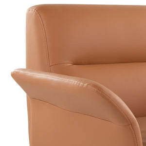 English Elm Contemporary Sculptural Faux Leather Accent Chair with Powder Coated Metal Legs Camel B202P290932