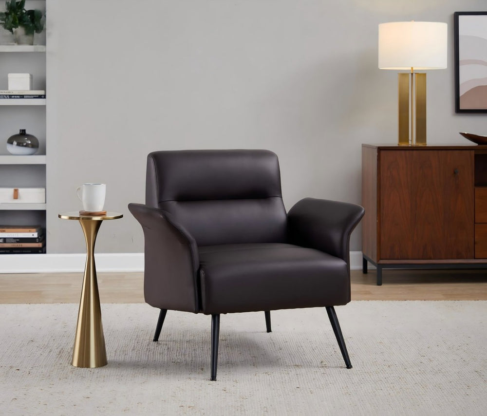 English Elm Contemporary Sculptural Faux Leather Accent Chair with Powder Coated Metal Legs Espresso B202P290933
