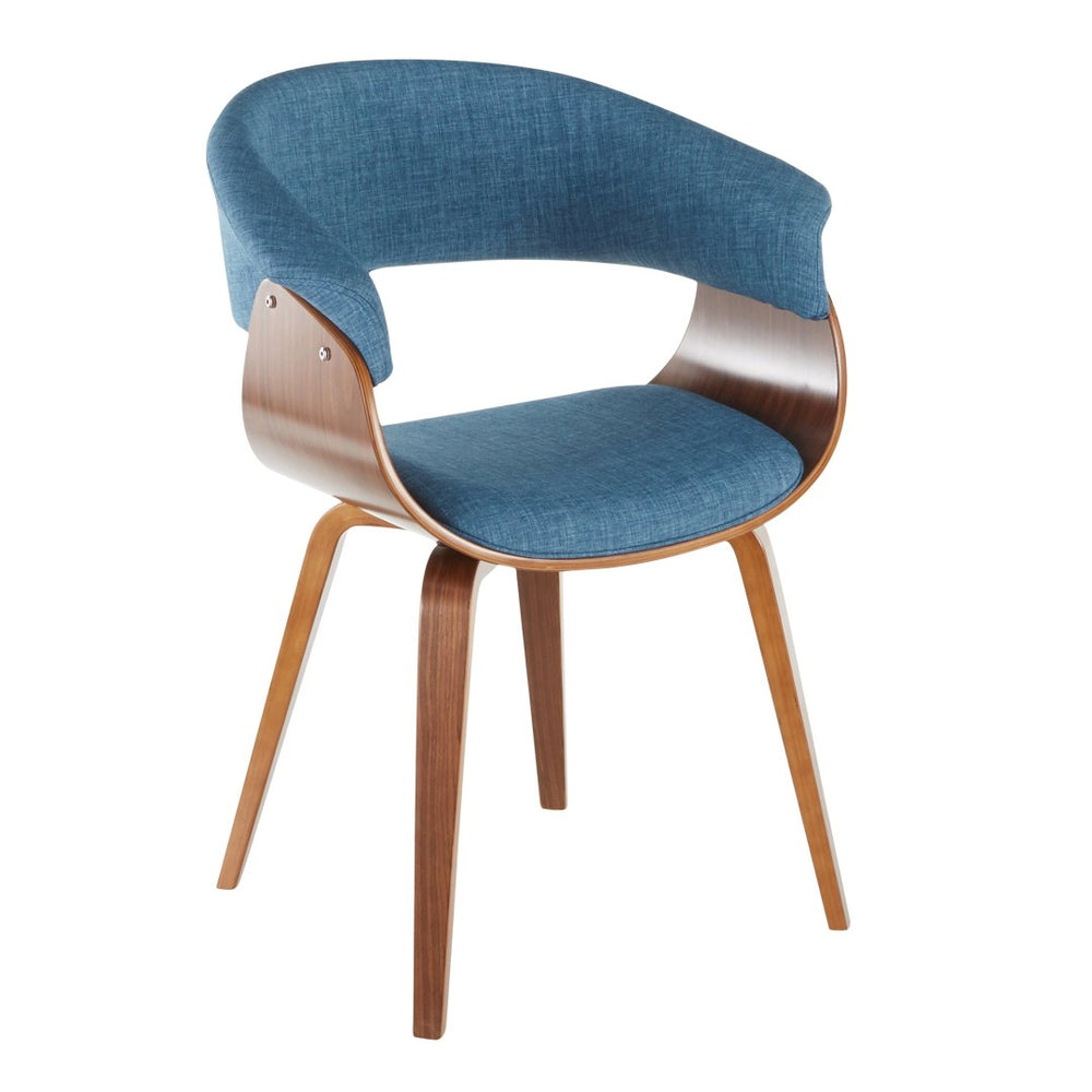 English Elm Mid-century Modern Accent Chair Curved Bentwood Frame Walnut Finish Blue Upholstered Seat B202P290934