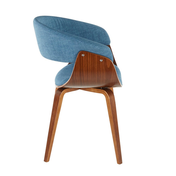 English Elm Mid-century Modern Accent Chair Curved Bentwood Frame Walnut Finish Blue Upholstered Seat B202P290934