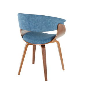 English Elm Mid-century Modern Accent Chair Curved Bentwood Frame Walnut Finish Blue Upholstered Seat B202P290934