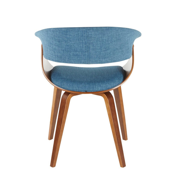 English Elm Mid-century Modern Accent Chair Curved Bentwood Frame Walnut Finish Blue Upholstered Seat B202P290934