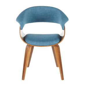English Elm Mid-century Modern Accent Chair Curved Bentwood Frame Walnut Finish Blue Upholstered Seat B202P290934