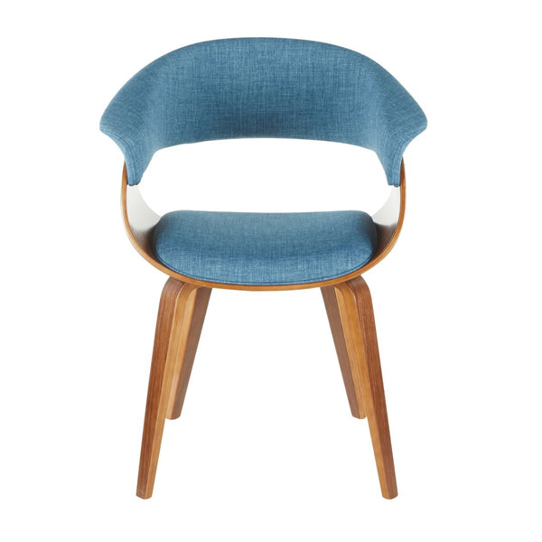 English Elm Mid-century Modern Accent Chair Curved Bentwood Frame Walnut Finish Blue Upholstered Seat B202P290934