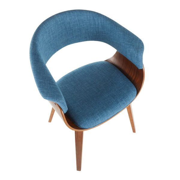 English Elm Mid-century Modern Accent Chair Curved Bentwood Frame Walnut Finish Blue Upholstered Seat B202P290934