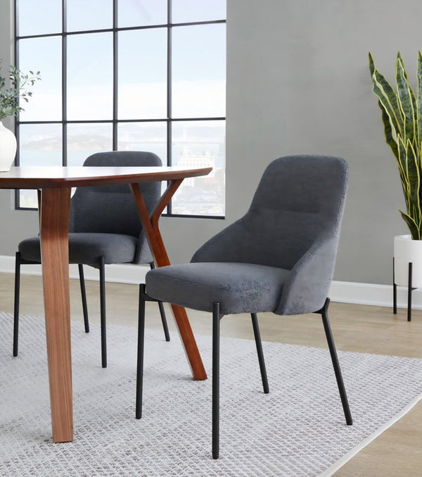 English Elm Contemporary Dark Grey Fabric Dining Chair Set Matte Black Metal Frame Urban Style B202P290936