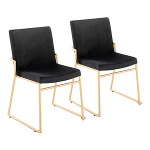 English Elm Contemporary Velvet Dining Chair Set with Gold Steel Frame for Glam Interiors Black B202P290938