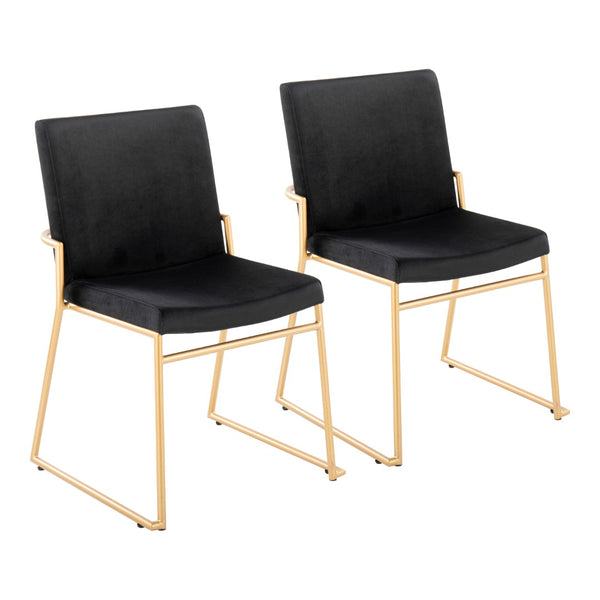 English Elm Contemporary Velvet Dining Chair Set with Gold Steel Frame for Glam Interiors Black B202P290938