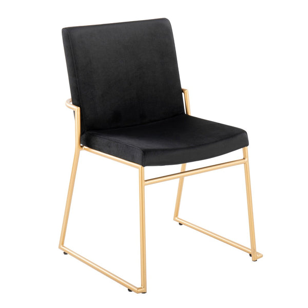 English Elm Contemporary Velvet Dining Chair Set with Gold Steel Frame for Glam Interiors Black B202P290938