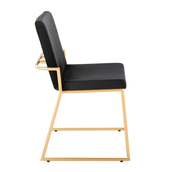 English Elm Contemporary Velvet Dining Chair Set with Gold Steel Frame for Glam Interiors Black B202P290938