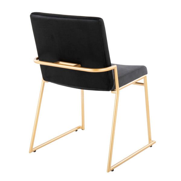English Elm Contemporary Velvet Dining Chair Set with Gold Steel Frame for Glam Interiors Black B202P290938