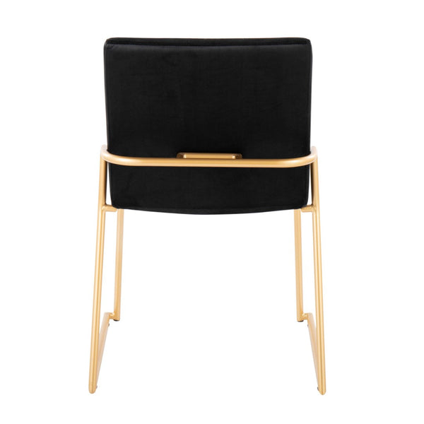 English Elm Contemporary Velvet Dining Chair Set with Gold Steel Frame for Glam Interiors Black B202P290938