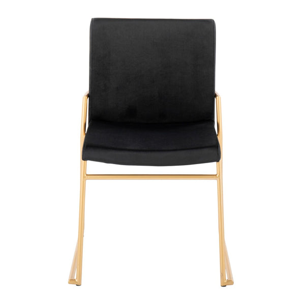 English Elm Contemporary Velvet Dining Chair Set with Gold Steel Frame for Glam Interiors Black B202P290938