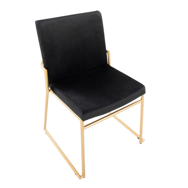 English Elm Contemporary Velvet Dining Chair Set with Gold Steel Frame for Glam Interiors Black B202P290938