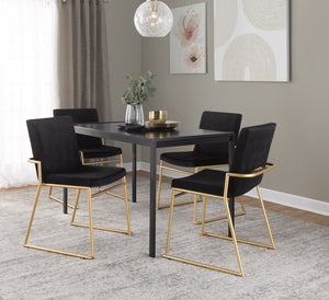 English Elm Contemporary Velvet Dining Chair Set with Gold Steel Frame for Glam Interiors Black B202P290938