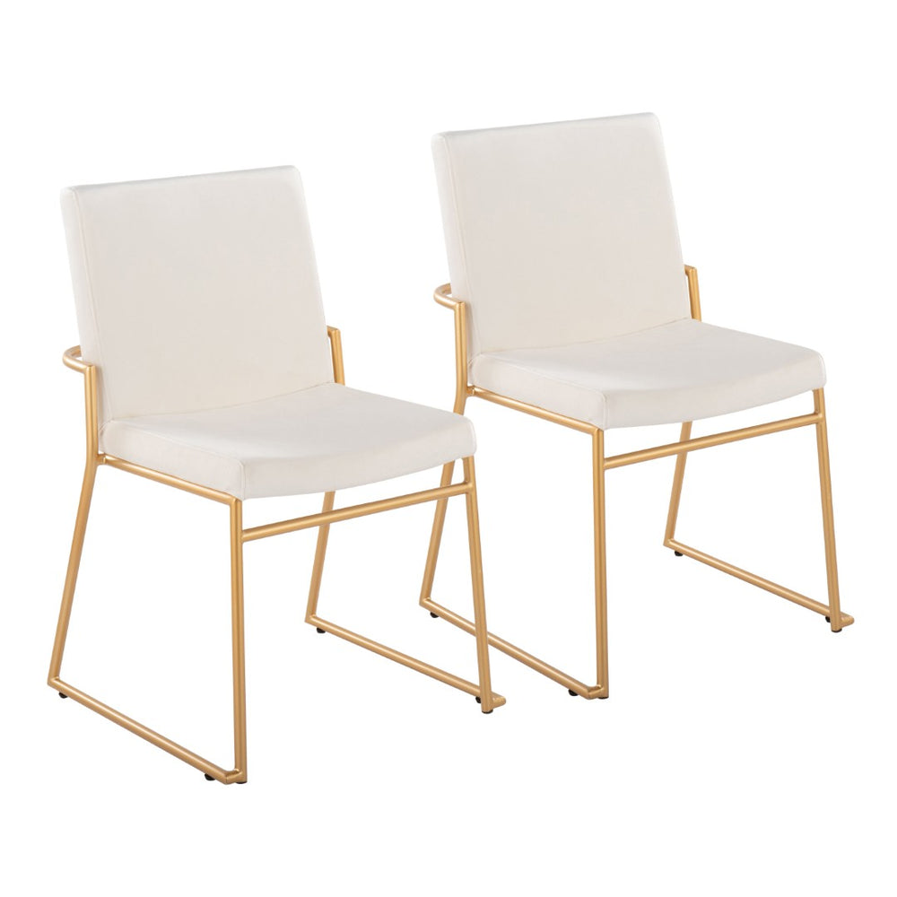 English Elm Contemporary Velvet Dining Chair Set with Gold Steel Frame for Glam Interiors Cream B202P290939