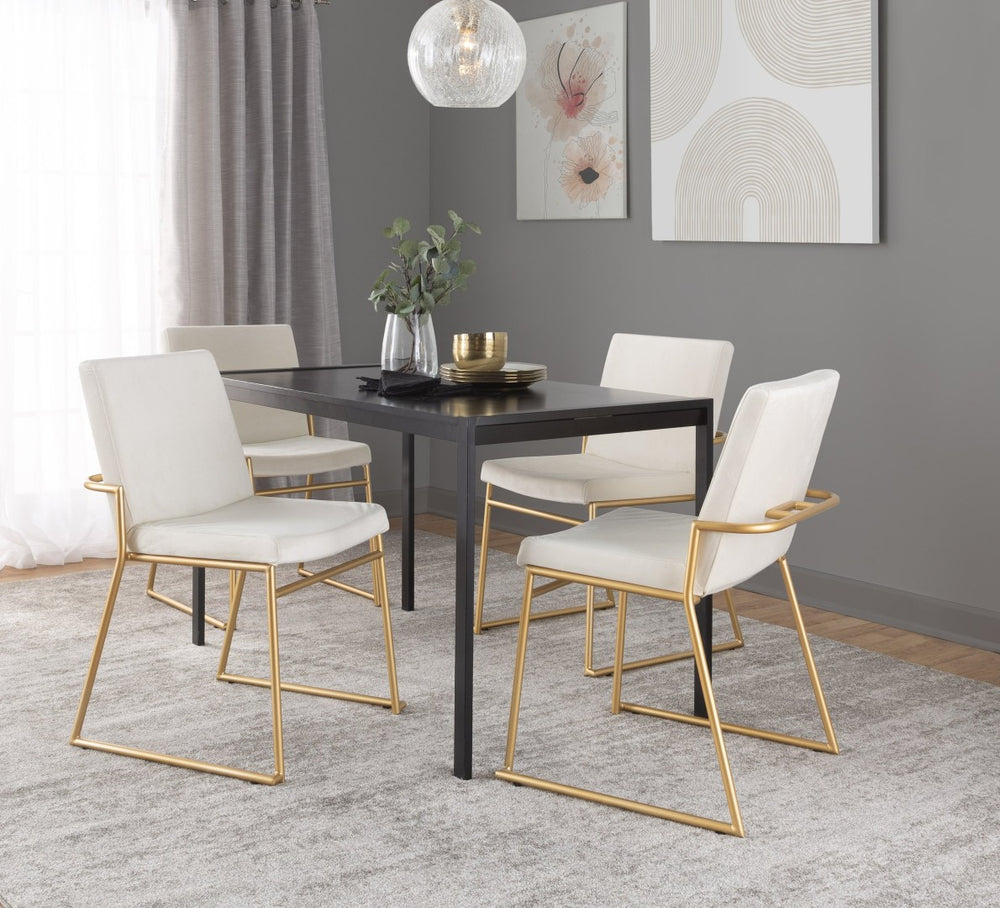 English Elm Contemporary Velvet Dining Chair Set with Gold Steel Frame for Glam Interiors Cream B202P290939
