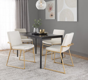 English Elm Contemporary Velvet Dining Chair Set with Gold Steel Frame for Glam Interiors Cream B202P290939