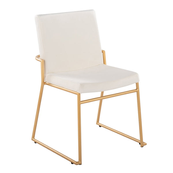 English Elm Contemporary Velvet Dining Chair Set with Gold Steel Frame for Glam Interiors Cream B202P290939