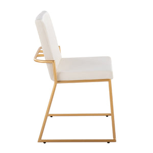 English Elm Contemporary Velvet Dining Chair Set with Gold Steel Frame for Glam Interiors Cream B202P290939