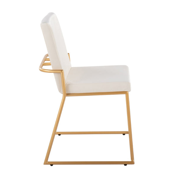 English Elm Contemporary Velvet Dining Chair Set with Gold Steel Frame for Glam Interiors Cream B202P290939