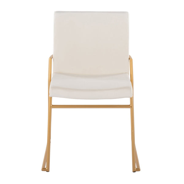 English Elm Contemporary Velvet Dining Chair Set with Gold Steel Frame for Glam Interiors Cream B202P290939