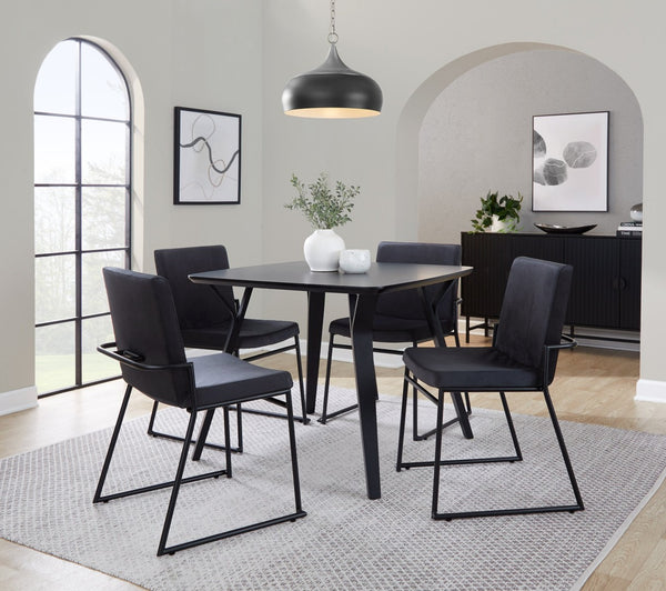 English Elm Contemporary Velvet Upholstered Dining Chairs Matte Metal Frame Modern Set of 2 Black B202P290944