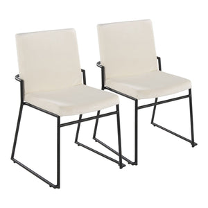 English Elm Contemporary Velvet Upholstered Dining Chairs Matte Metal Frame Modern Set of 2 Cream B202P290945
