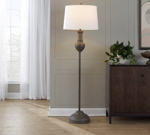 English Elm 61" Polyresin Wood Grain Floor Lamp with Tapered Linen Shade for Living Room Decor B202P290955