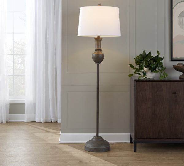 English Elm 61" Polyresin Wood Grain Floor Lamp with Tapered Linen Shade for Living Room Decor B202P290955