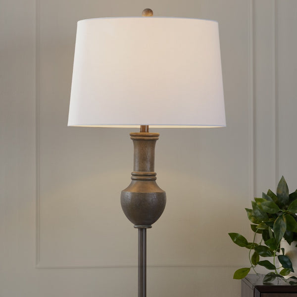 English Elm 61" Polyresin Wood Grain Floor Lamp with Tapered Linen Shade for Living Room Decor B202P290955