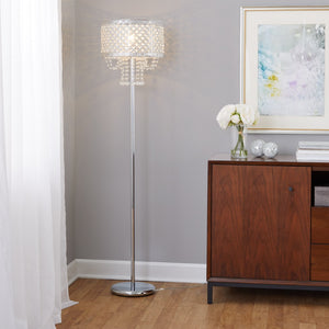 English Elm 60" Polished Chrome Floor Lamp with Crystal Drum Shade for Glam Living Rooms B202P290956