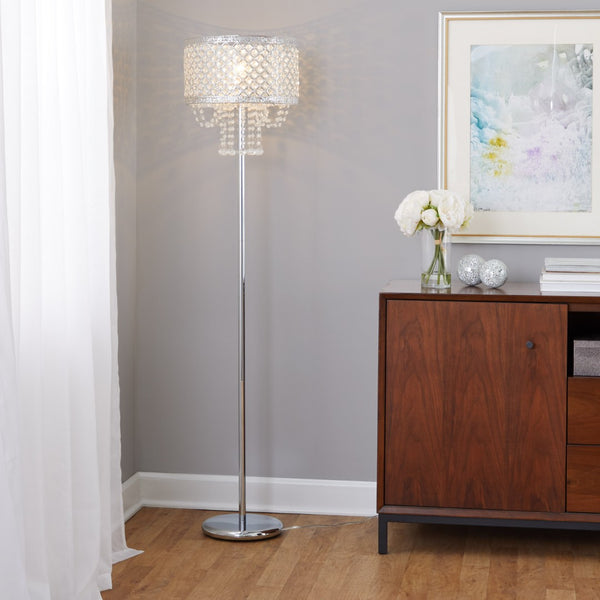 English Elm 60" Polished Chrome Floor Lamp with Crystal Drum Shade for Glam Living Rooms B202P290956