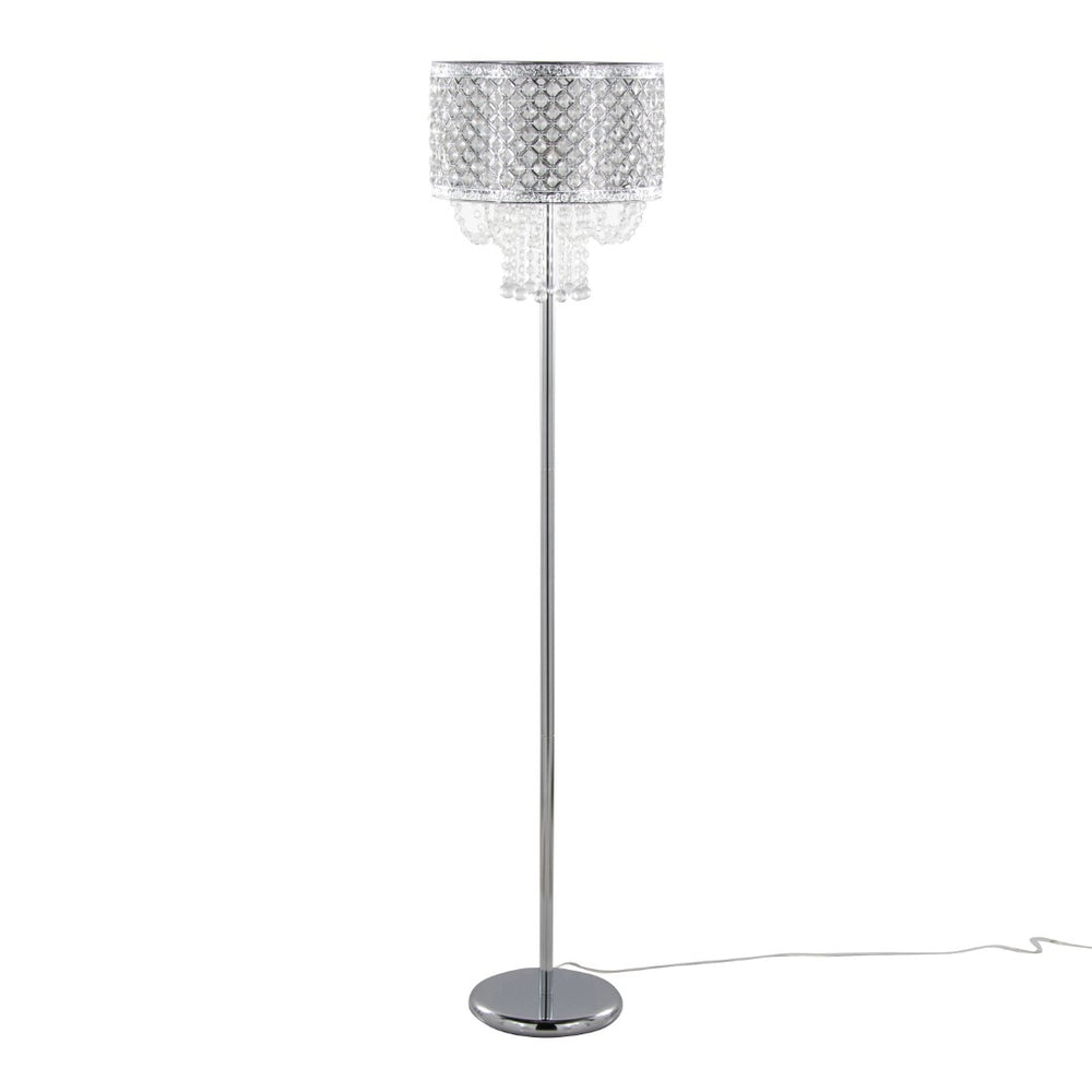 English Elm 60" Polished Chrome Floor Lamp with Crystal Drum Shade for Glam Living Rooms B202P290956