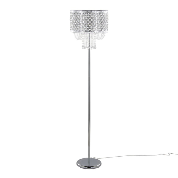 English Elm 60" Polished Chrome Floor Lamp with Crystal Drum Shade for Glam Living Rooms B202P290956