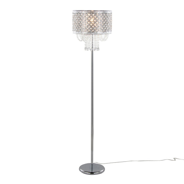 English Elm 60" Polished Chrome Floor Lamp with Crystal Drum Shade for Glam Living Rooms B202P290956