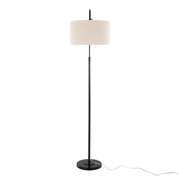 English Elm 72" Arched Oil Bronze Floor Lamp with Linen Drum Shade for Living Room Ambiance B202P290957