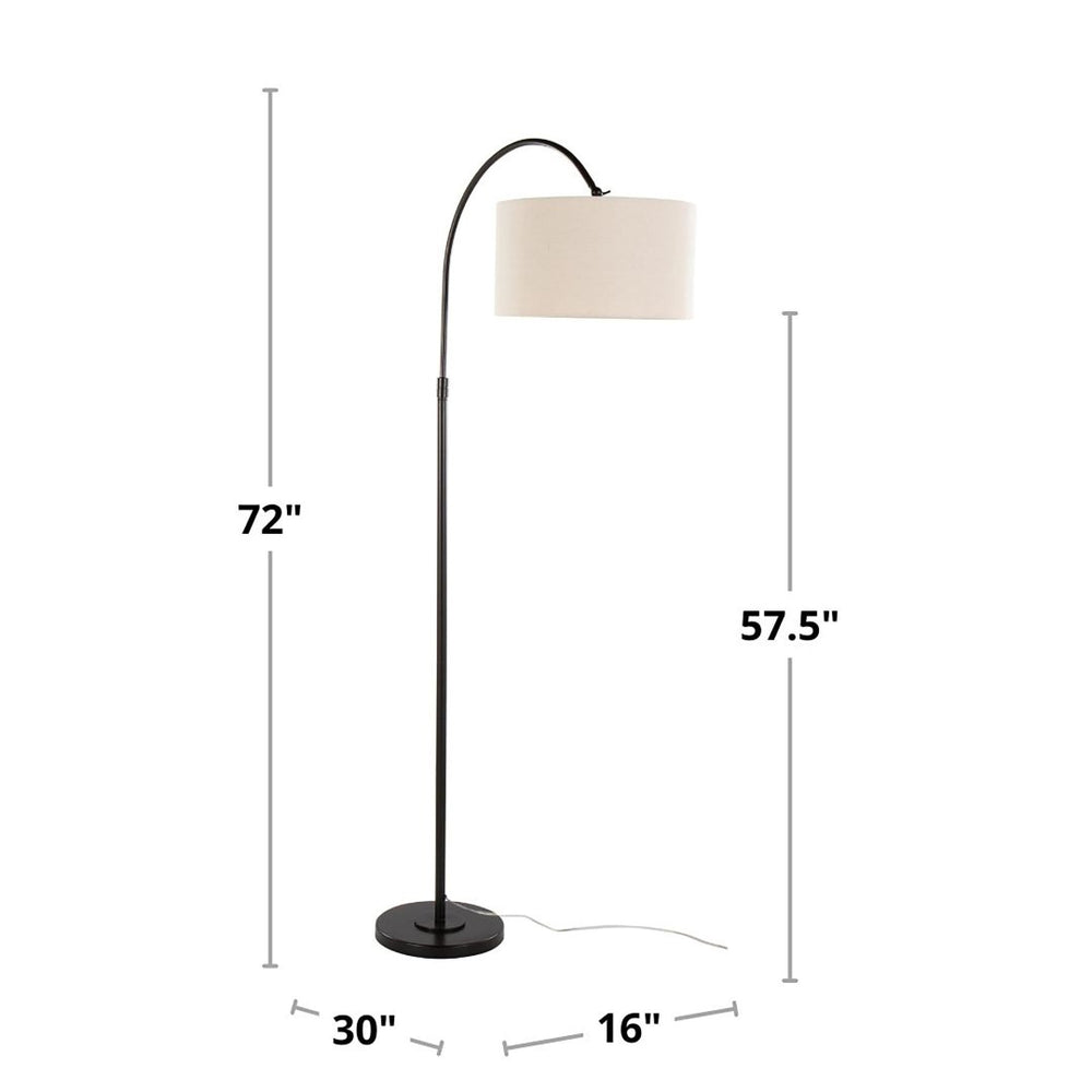 English Elm 72" Arched Oil Bronze Floor Lamp with Linen Drum Shade for Living Room Ambiance B202P290957