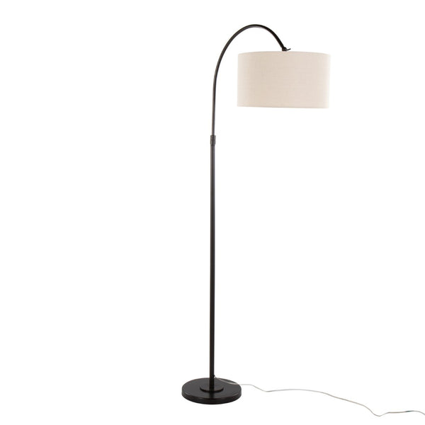 English Elm 72" Arched Oil Bronze Floor Lamp with Linen Drum Shade for Living Room Ambiance B202P290957