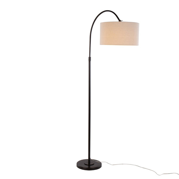 English Elm 72" Arched Oil Bronze Floor Lamp with Linen Drum Shade for Living Room Ambiance B202P290957