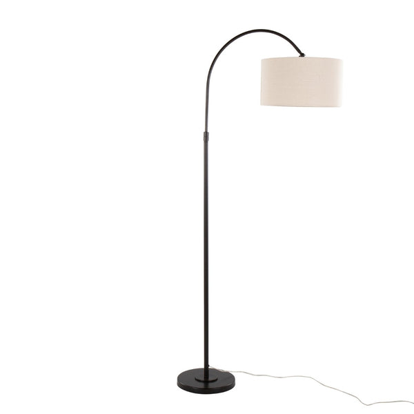 English Elm 72" Arched Oil Bronze Floor Lamp with Linen Drum Shade for Living Room Ambiance B202P290957