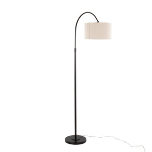 English Elm 72" Arched Oil Bronze Floor Lamp with Linen Drum Shade for Living Room Ambiance B202P290957