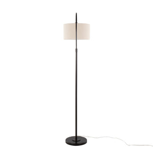 English Elm 72" Arched Oil Bronze Floor Lamp with Linen Drum Shade for Living Room Ambiance B202P290957