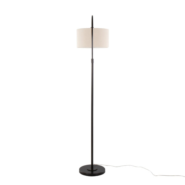 English Elm 72" Arched Oil Bronze Floor Lamp with Linen Drum Shade for Living Room Ambiance B202P290957